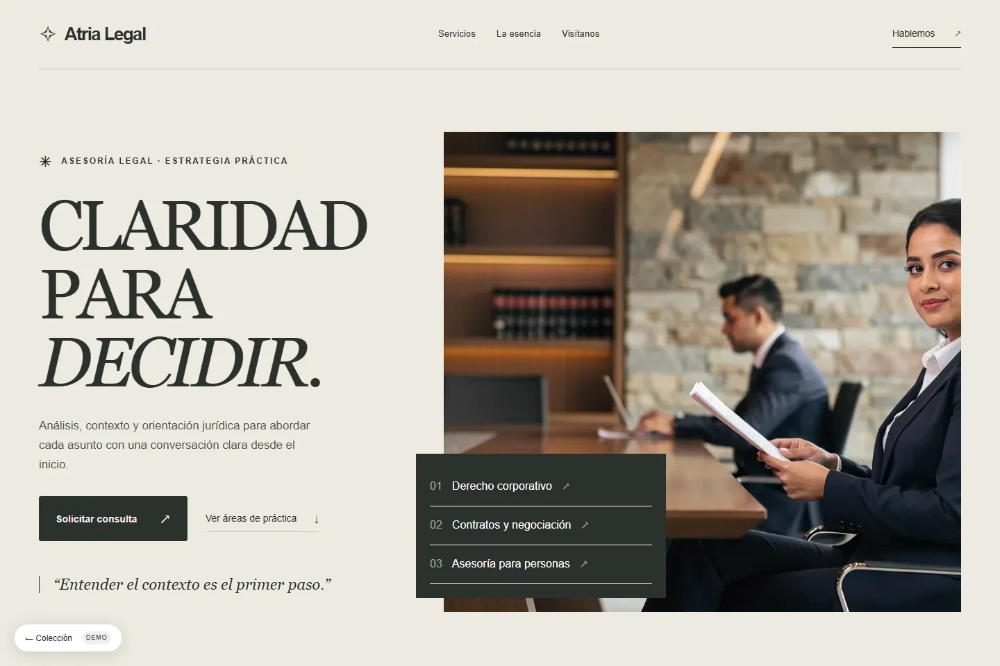 Diseño de sitio web para bufete de abogados: Atria Legal, consejo cercano