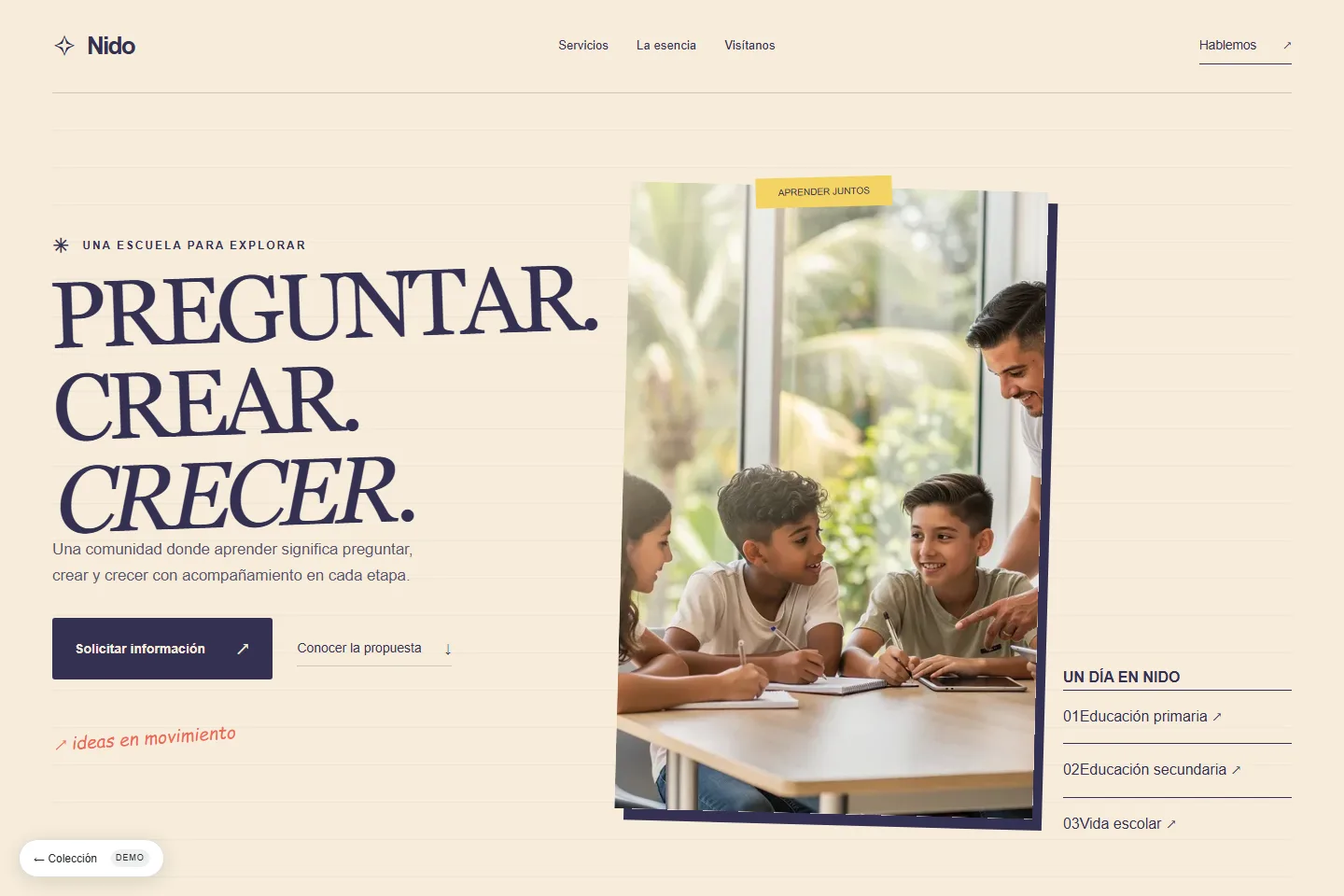 Diseño de sitio web para colegio: Nido, aprendizaje creativo