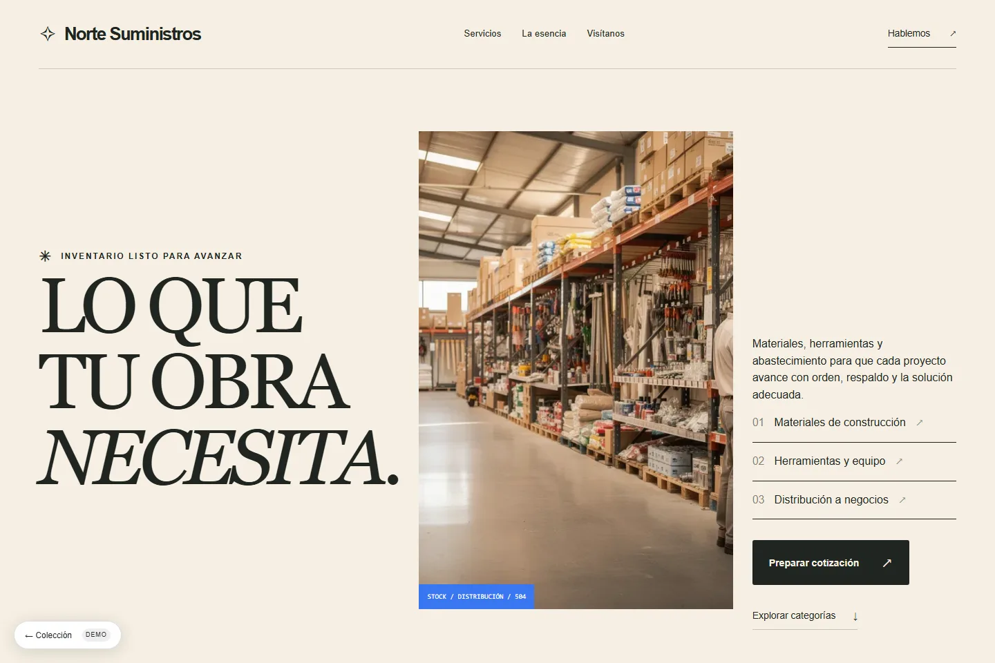 Vista previa de sitio para distribuidora