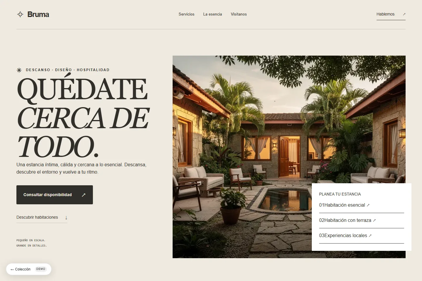 Diseño de sitio web para hotel pequeño: Bruma, estancia editorial