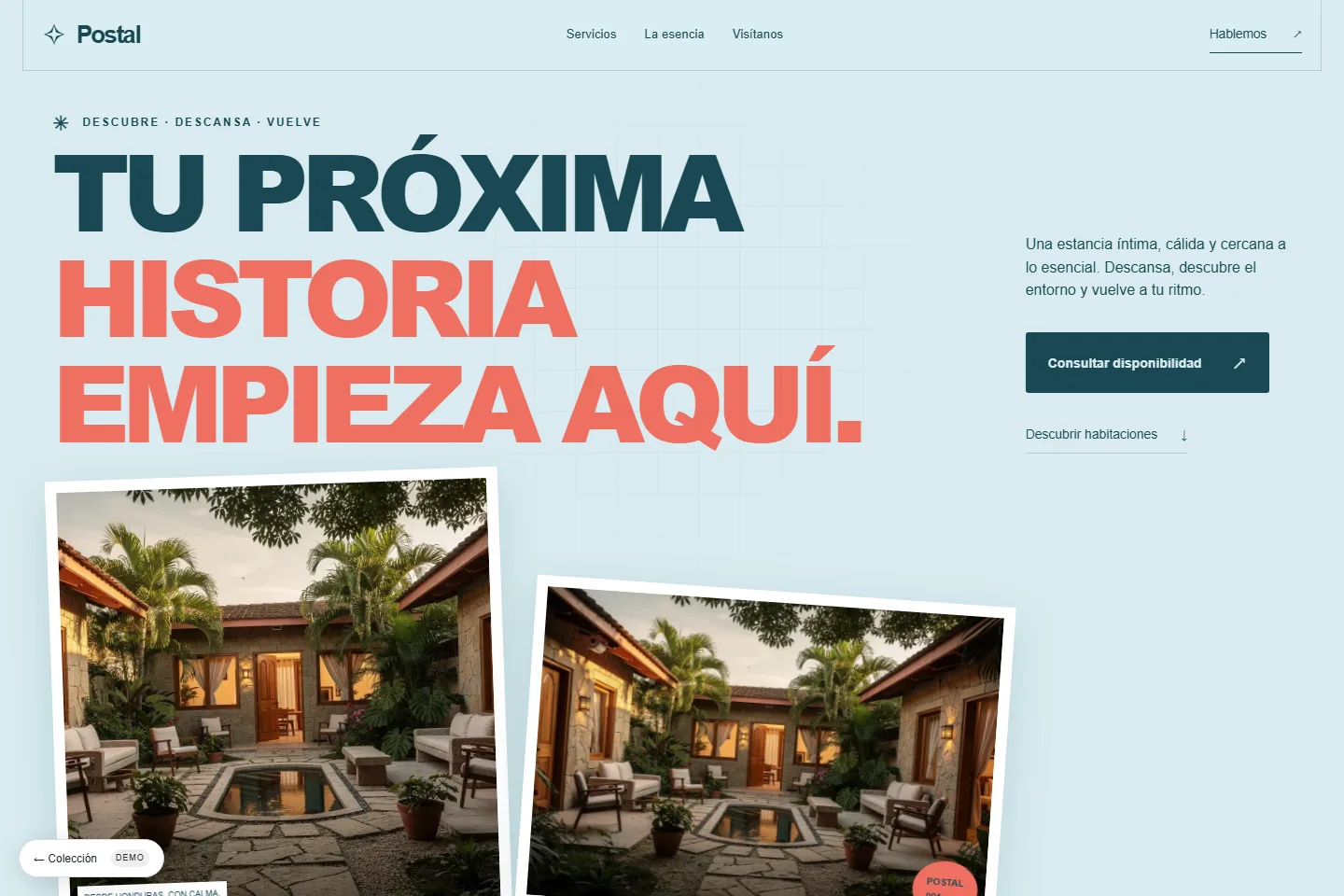 Diseño de sitio web para hotel pequeño: Postal, escapada local