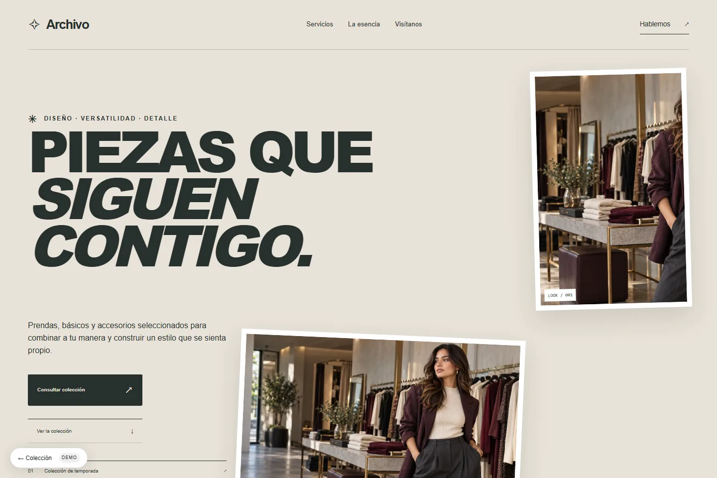 Diseño de sitio web para tienda de ropa: Archivo, selección contemporánea
