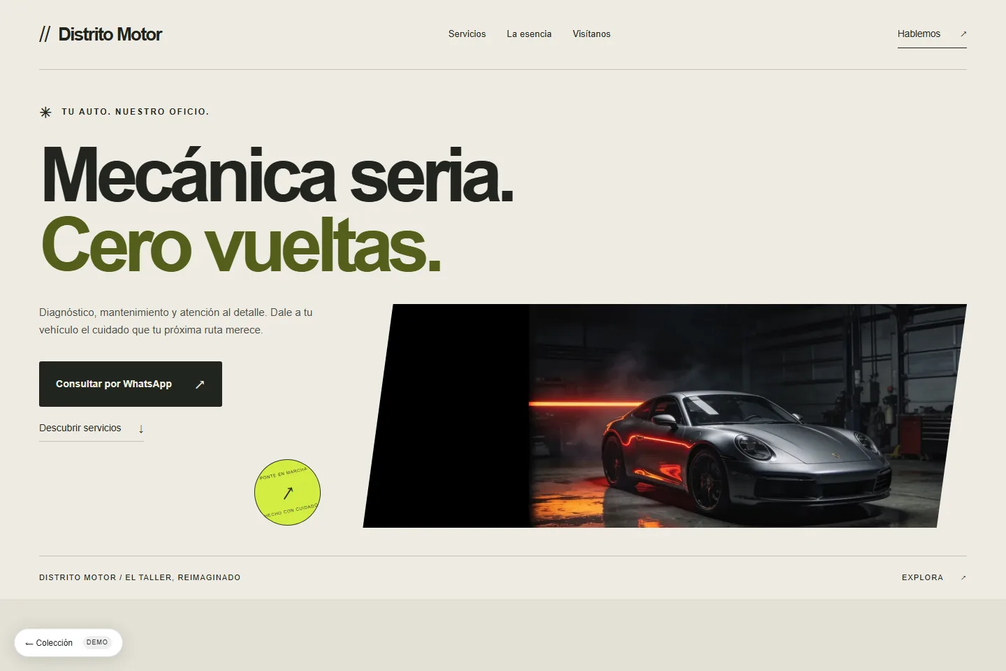 Diseño de sitio web para taller mecánico: Distrito Motor, el taller, reimaginado