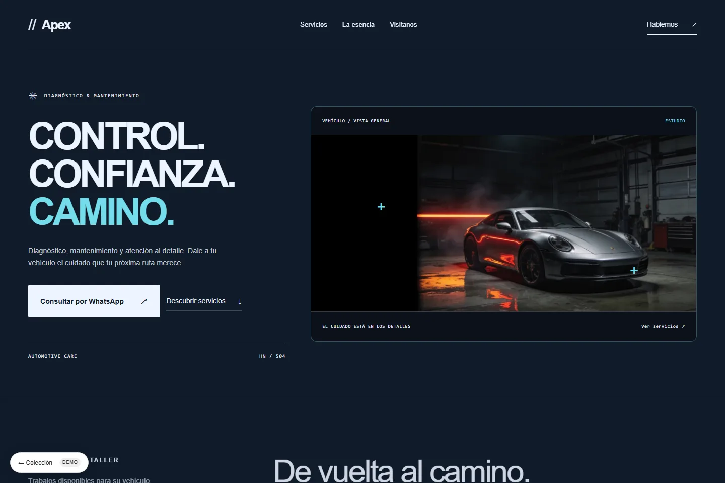 Diseño de sitio web para taller mecánico: Apex, automotive lab
