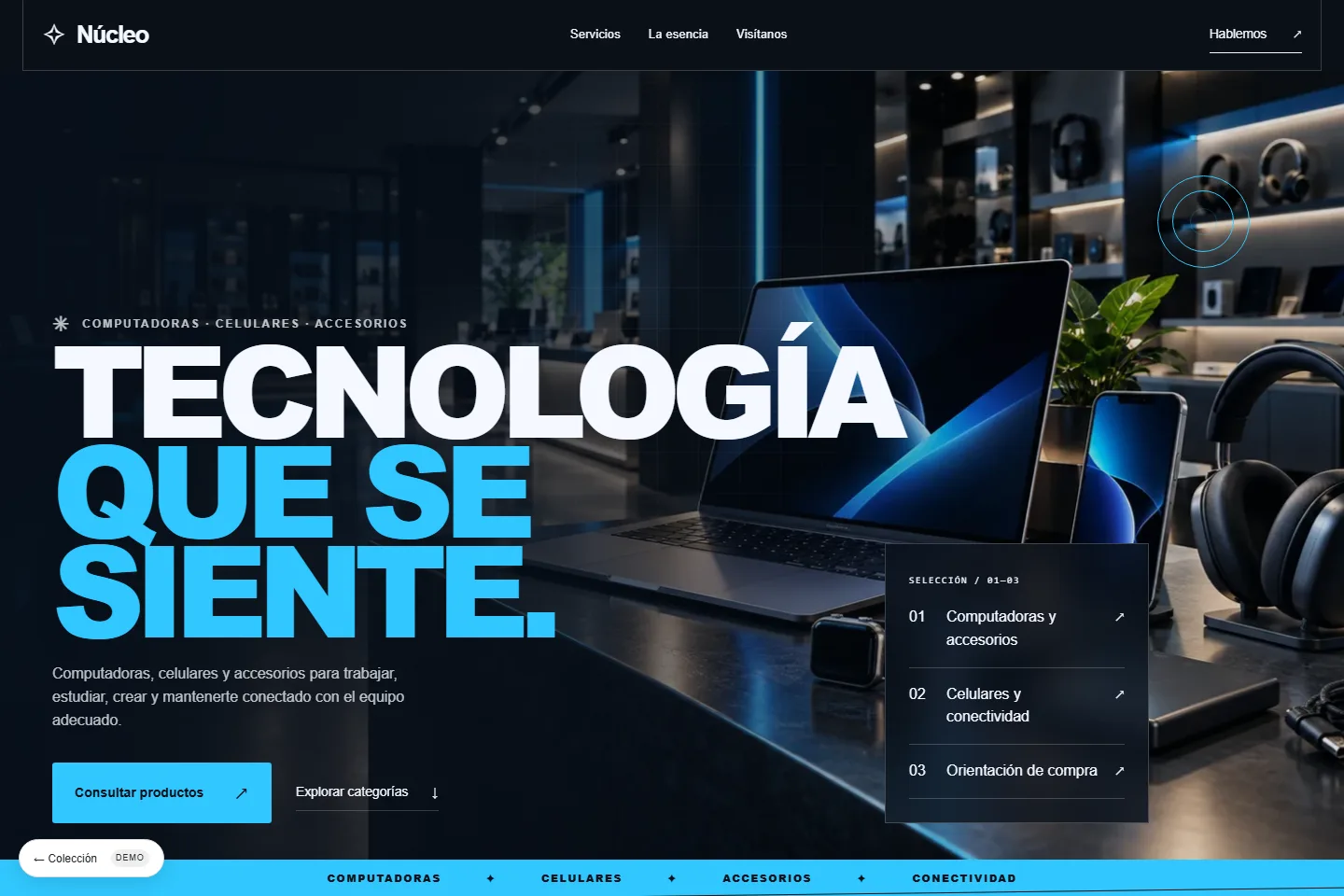 Diseño de sitio web para tienda de tecnología: Núcleo, tienda tecnológica