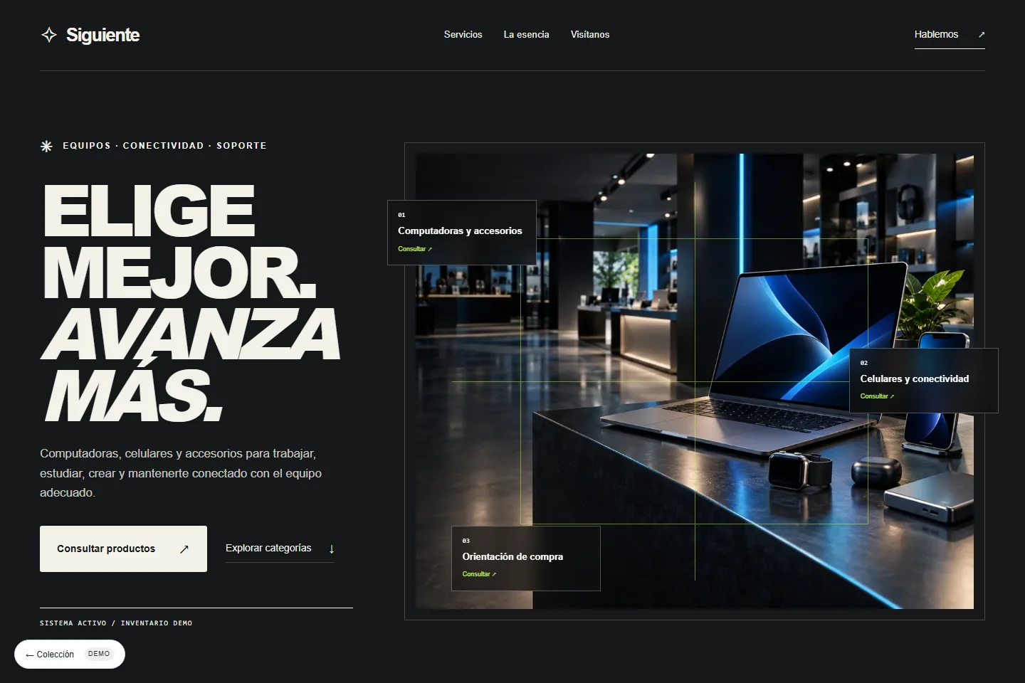 Diseño de sitio web para tienda de tecnología: Siguiente, selección digital